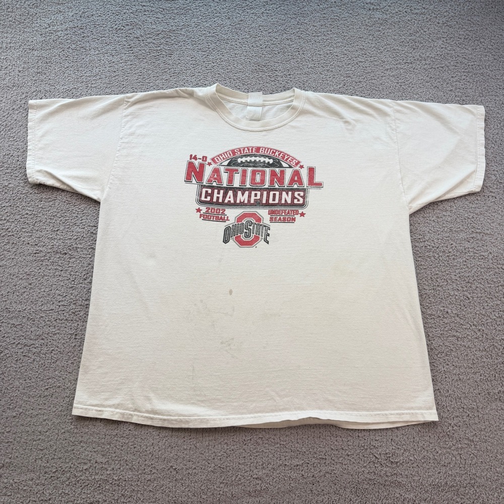 Vintage Ohio State Buckeyes 2002 National Champions T-Shirt Cream XL 6237